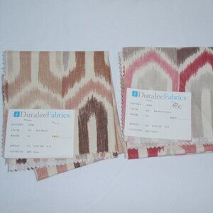 Lot of 2 Duralee Linen Geometric Fabric Swatches Squares 26"x26"